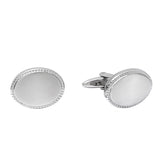 Stainless Steel Oval Satined Cufflinks wirth Beaded Boarder